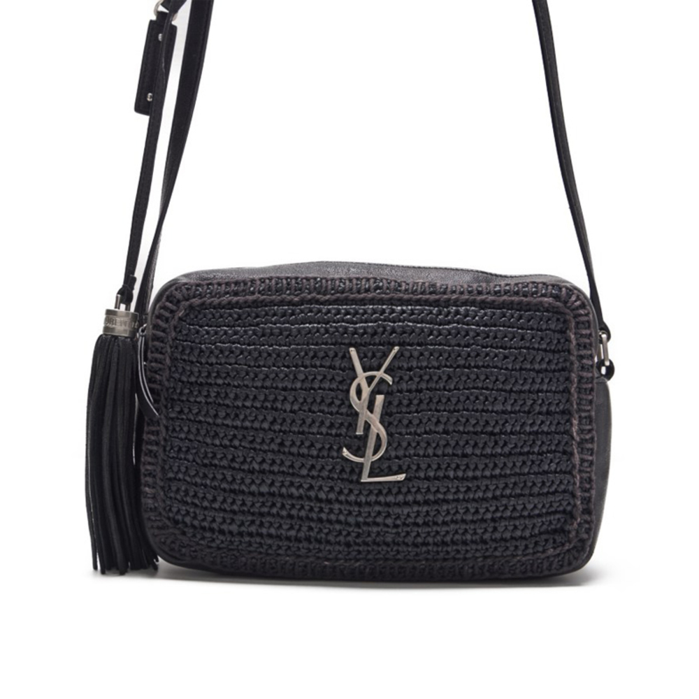 Saint Laurent Lou Camera Fringed Shoulder Bag Leather Black